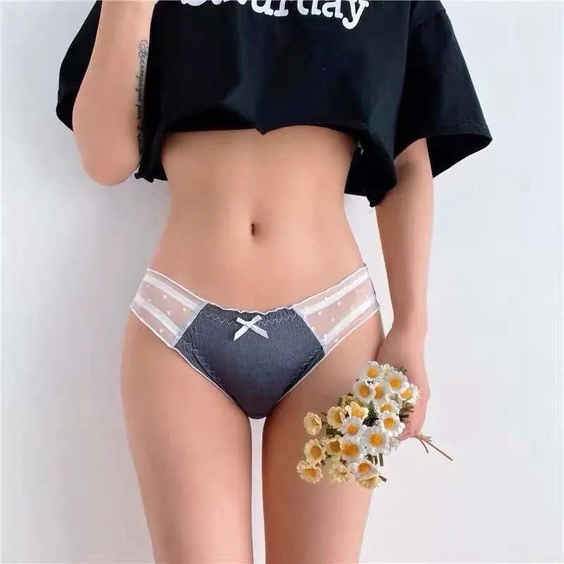 Quần lót cotton không đường may lưng vừa phối ren kháng khuẩn thoáng khí phong cách Hàn Quốc cho nữ