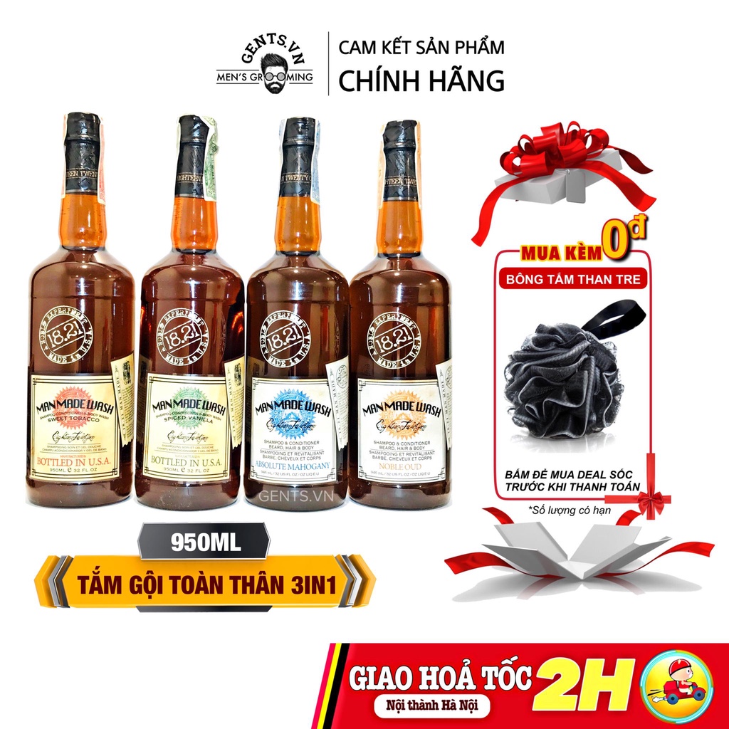 Sữa tắm gội, xả toàn thân 3in1 cho nam 18.21 Man Made Wash 950ml hương nước hoa cao cấp