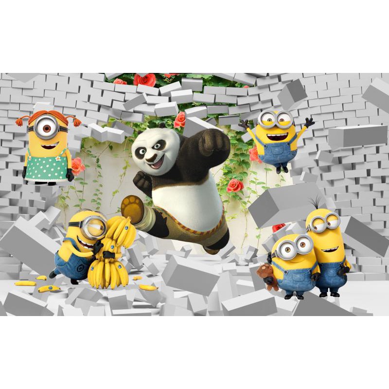 Tranh dán tường hoạt hình HD Panda và Minion vui nhộn HZTU-Vol 2  (109) kim sa