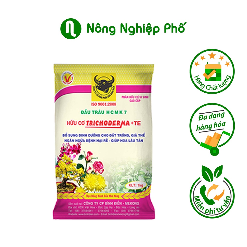 TÚI 1 KG - PHÂN ĐẦU TRÂU HCMK7 HỮU CƠ TRICHODERMA + TE