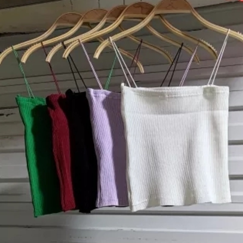Áo Vest Dệt Kim Trơn 153665 Áo Hai Dây Dáng Ngắn Thời Trang Mùa Hè Cá Tính Cho Nữ
