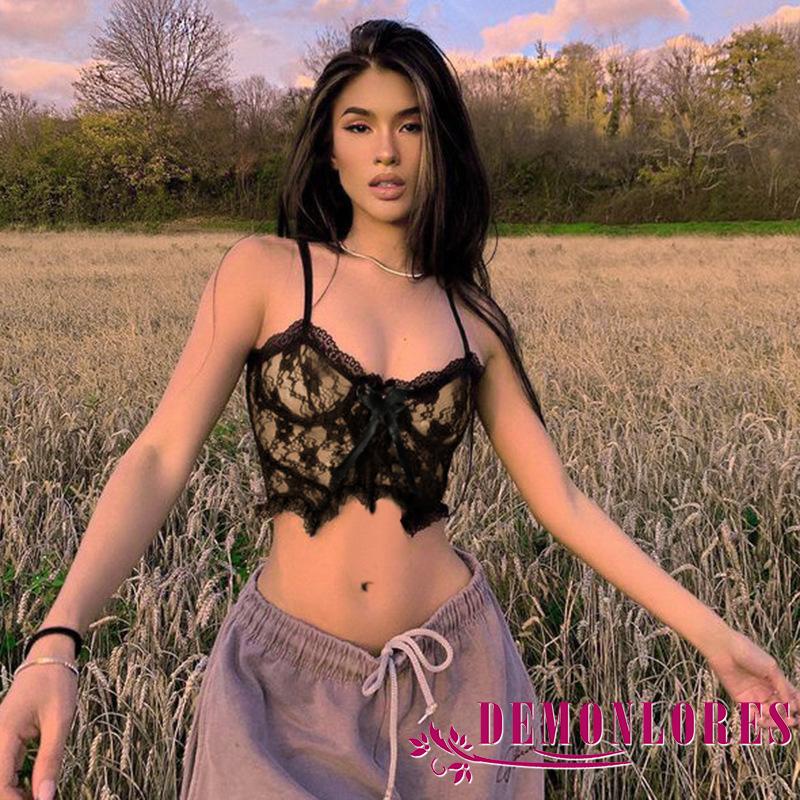 Áo croptop hai dây cổ chữ V họa tiết hoa quyến rũ dành cho nữ