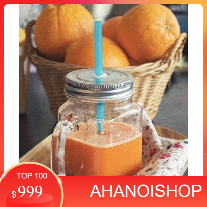 Cốc Ly Chai Có Quai Cầm Thủy Tinh Trà Sữa 450ML Nắp có lỗ các màu đẹp đặc sắc (NH)