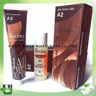 Thuốc nhuộm tóc phủ bạc màu Nâu Thái Lan Berina , A2 màu nâu 60ml