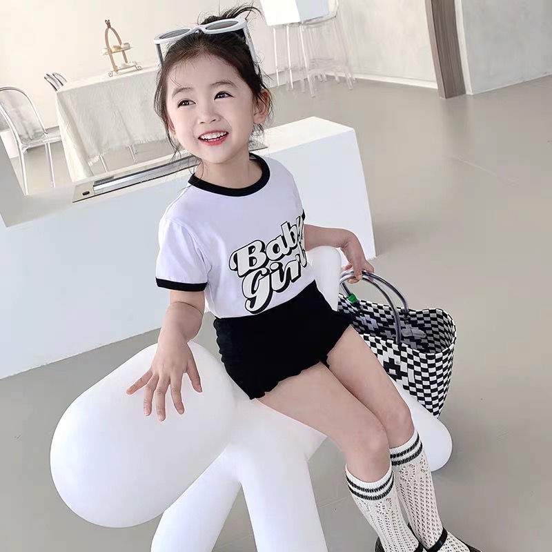 Set Áo Thun Tay Ngắn In Chữ + Quần Short Thời Trang Hè Hàn Quốc Mới 2022 Cho Bé Gái