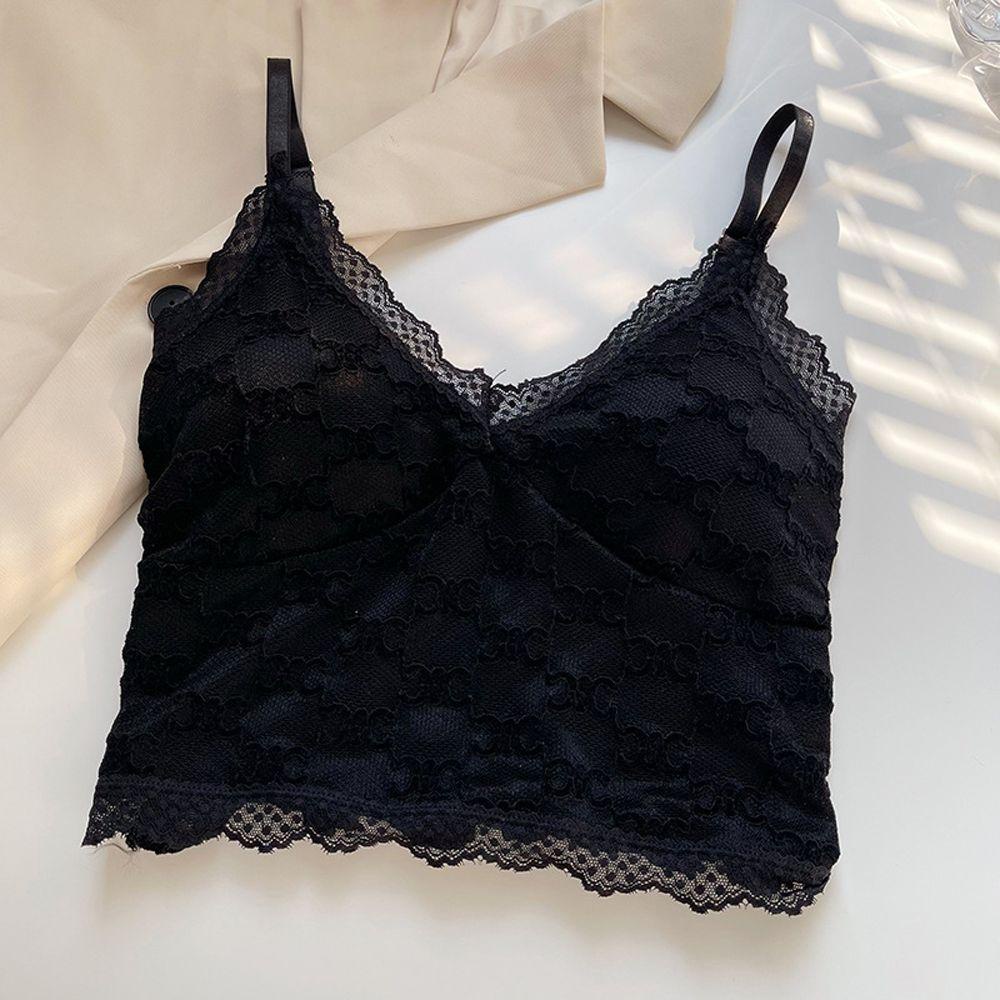 OCEANMAP Áo Ngực Nylon Hai Dây Phối Ren Màu Trơn Thoáng Khí Thời Trang Cho Nữ