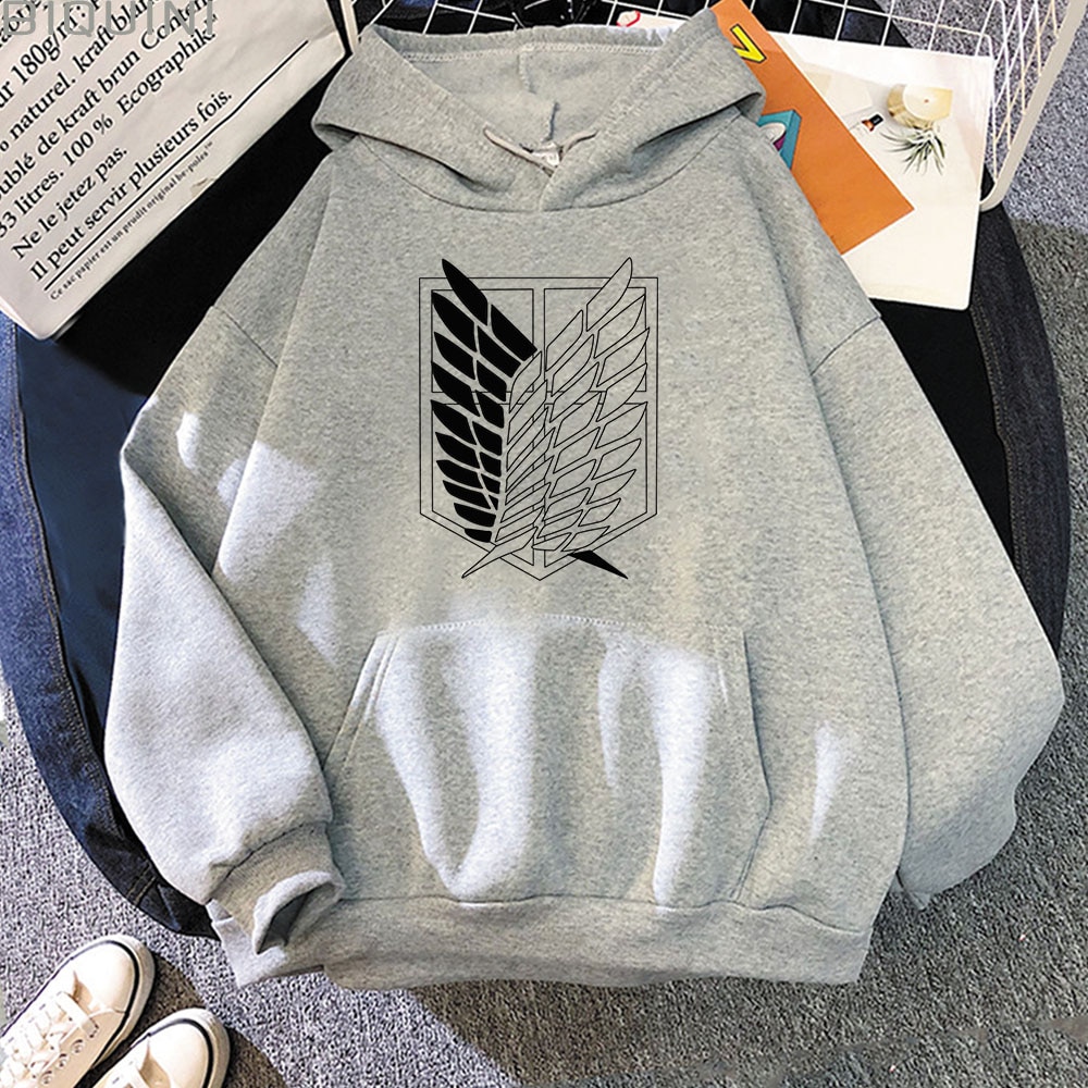 Áo hoodie unisex dáng rộng kiểu Hàn in biểu tượng trong anime Shingeki No Kyojin Attack on Titan nghệ thuật đường phố