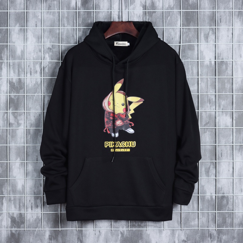 Áo hoodie tay dài dáng rộng in họa tiết Pikachu hoạt hình phong cách Hàn Quốc thời trang cho nam