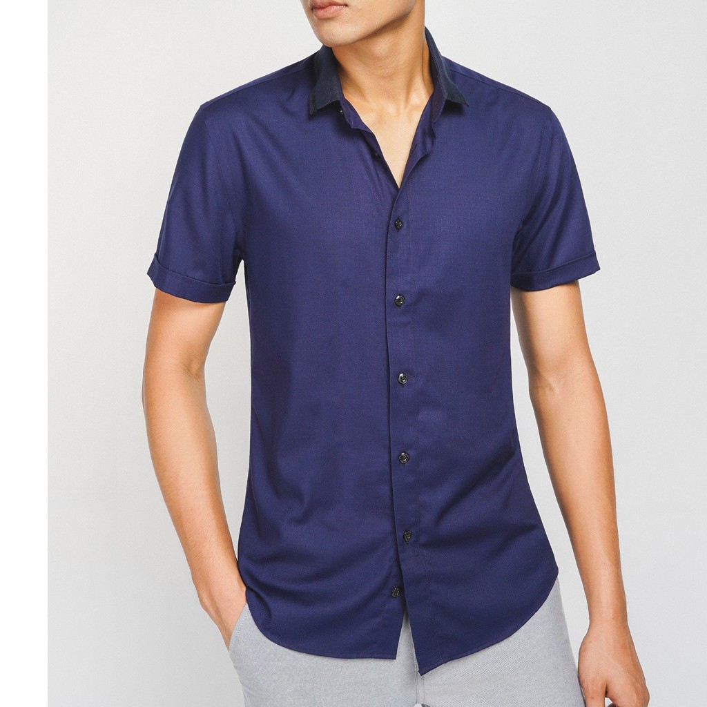 Áo sơ mi ngắn hàn quốc công sở đẹp nam Cộc Tay F8888 Màu Tím Than