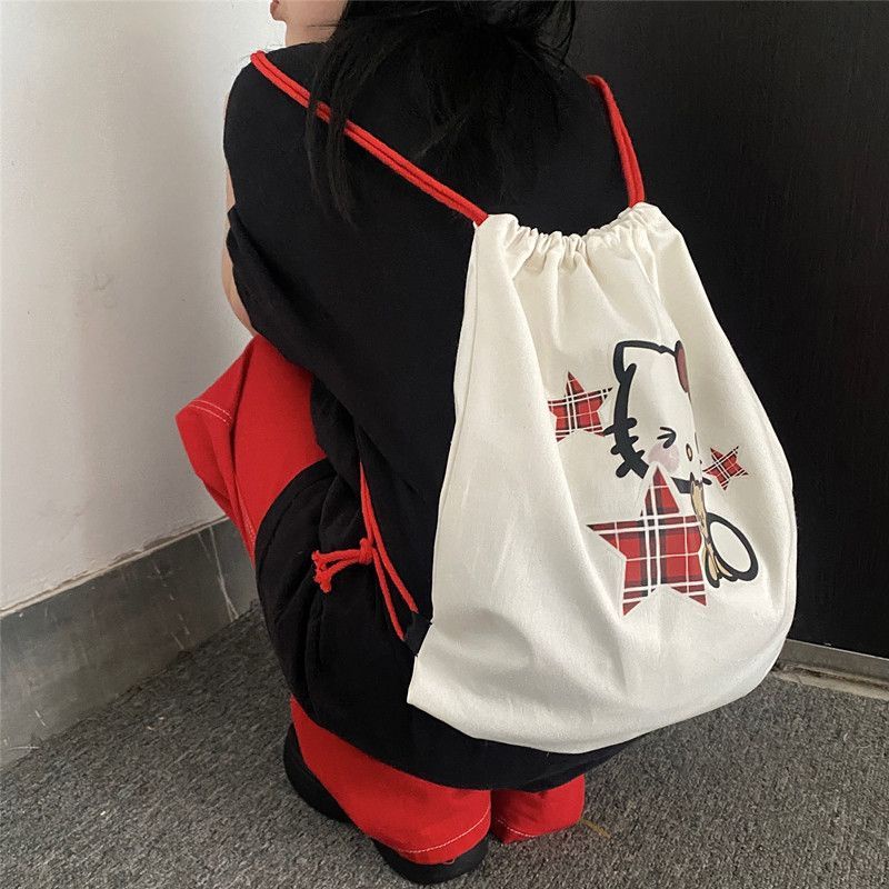 Balo Dây Rút Vải Canvas Họa Tiết Hello Kitty Dễ Thương y2k