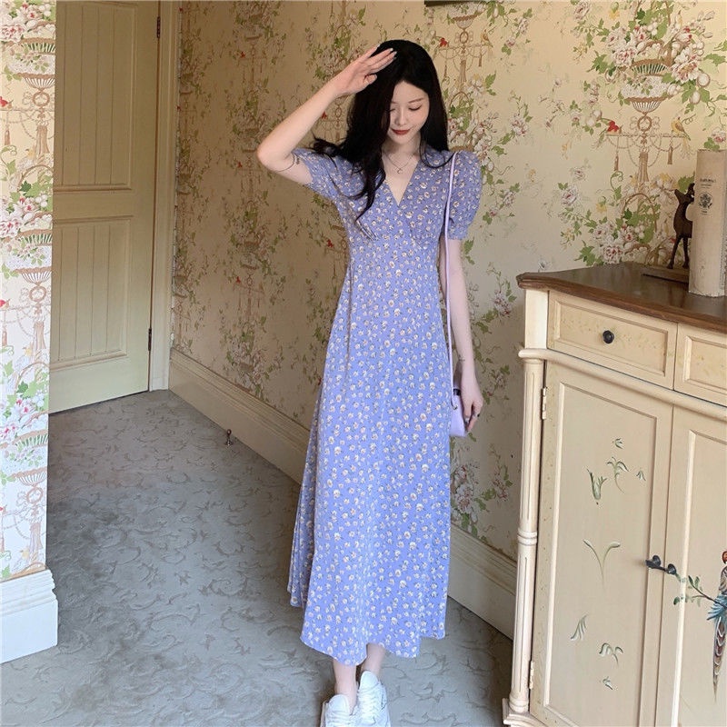 Đầm IELGY họa tiết hoa chuông cổ chữ V kích thước lớn thời trang cho nữ