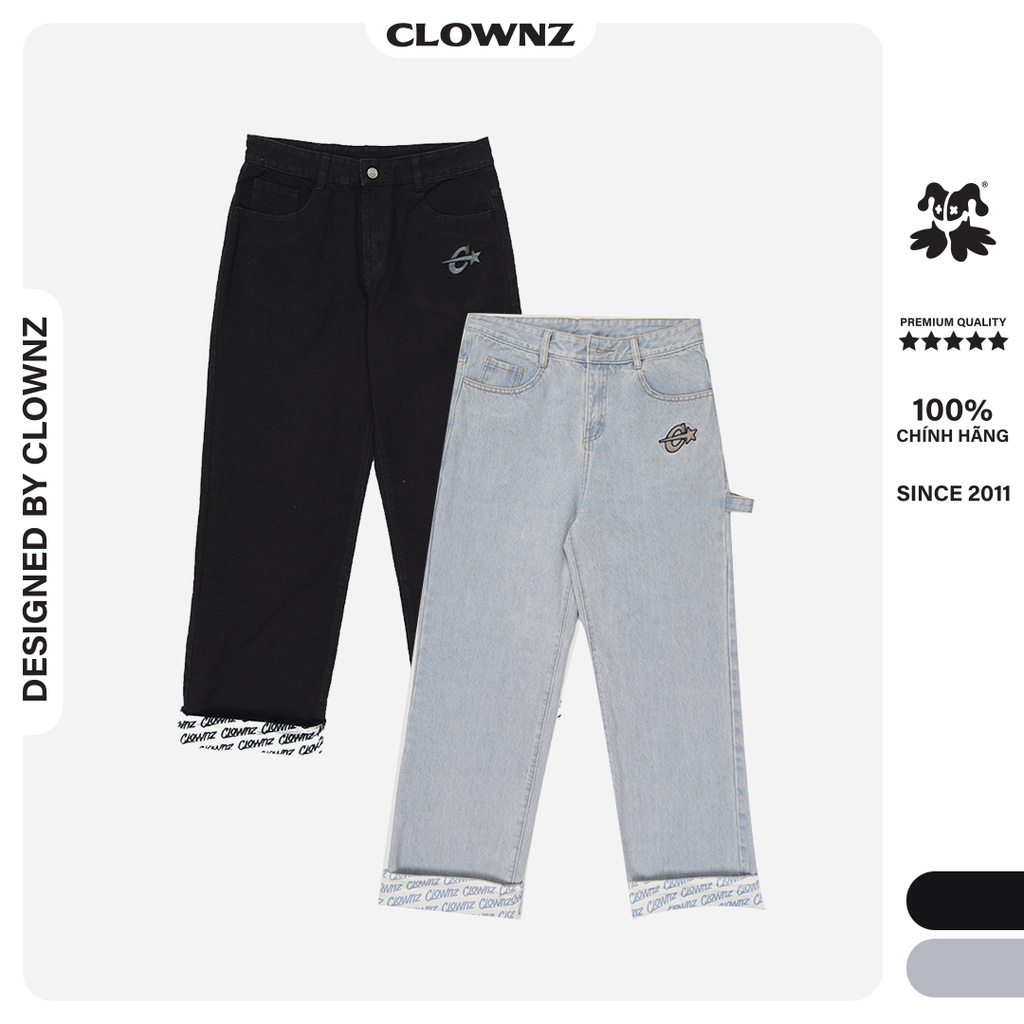 Quần bò dài ống suông basic trơn C-star Straight jean ClownZ unisex nam nữ localbrand form rộng