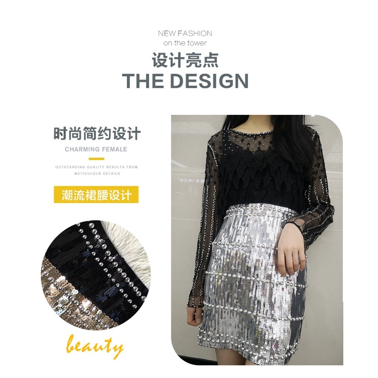 Sidami Chân Váy Mini Ôm Dáng Đính Hạt Sequin Lấp Lánh Vintage Mùa Hè Cho Nữ