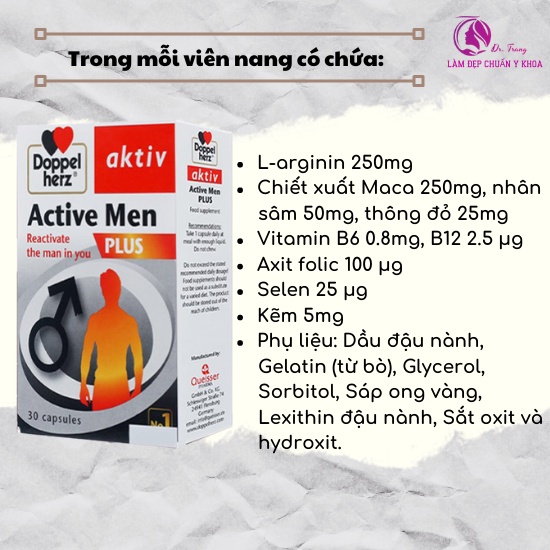 Aktiv Men PLUS hỗ trợ tăng cường sinh lực cho nam giới, hỗ trợ làm chậm quá trình mãn dục nam.