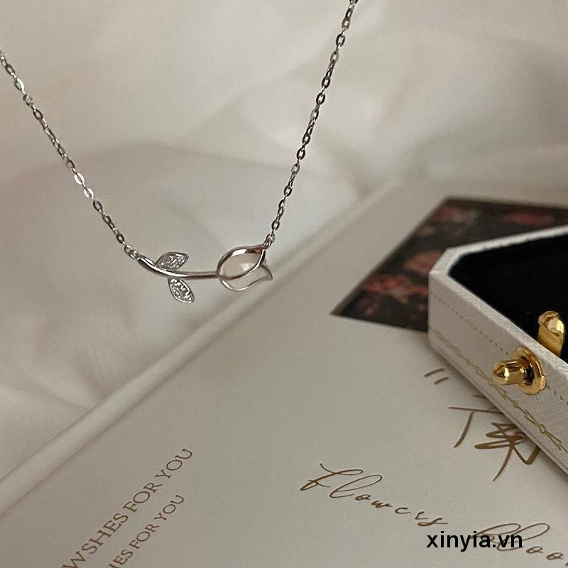 🌺 Vòng cổ Mặt Hoa Tulip Đính Đá Opal Phong Cách Cổ Điển Cho Nữ