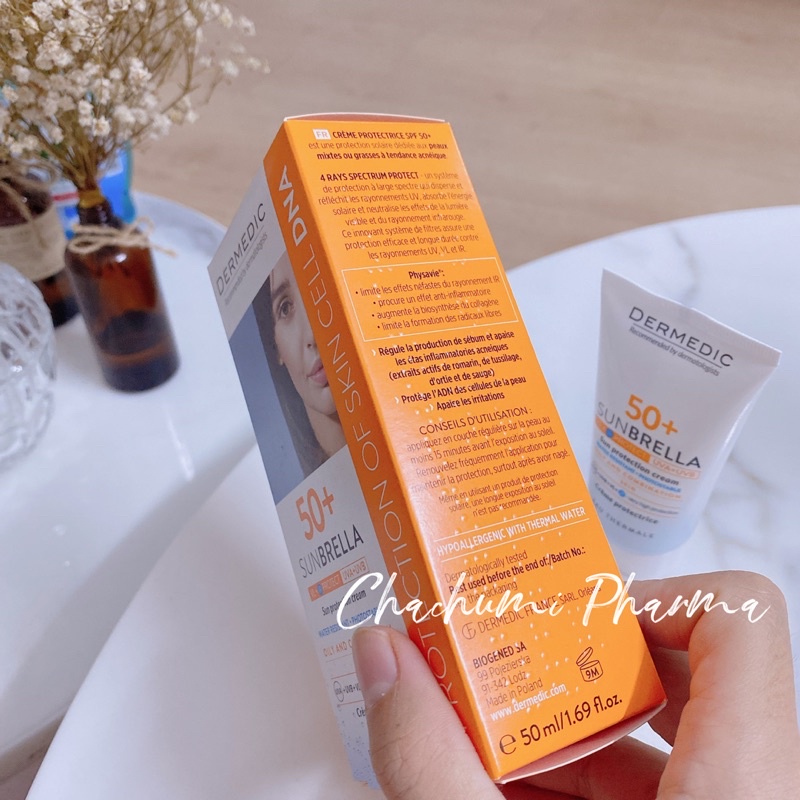 Kem chống nắng cho da dầu, da hỗn hợp Dermed sunbrella SPF 50+ sun protection cream oily and combination skin