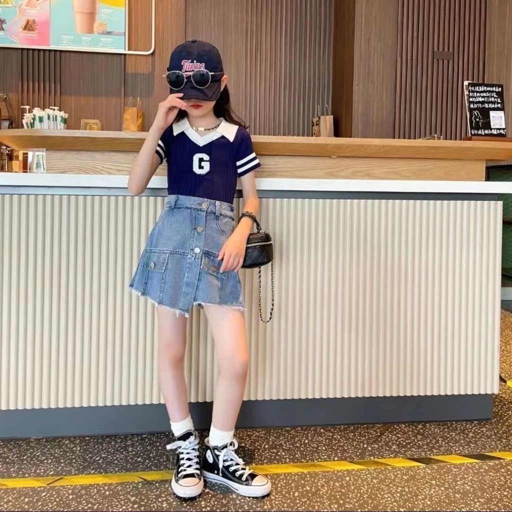 Áo Thun polo Tay Ngắn Vải Lụa Băng Mỏng Có Cổ Phong Cách Mới Dành Cho Bé Gái