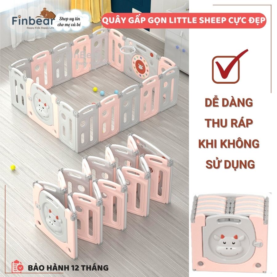 Quây cũi nhựa cho bé Little Sheep, Cũi nhựa gấp gọn an toàn cho bé nhiều kích thước sẵn 2 màu FINBEAR