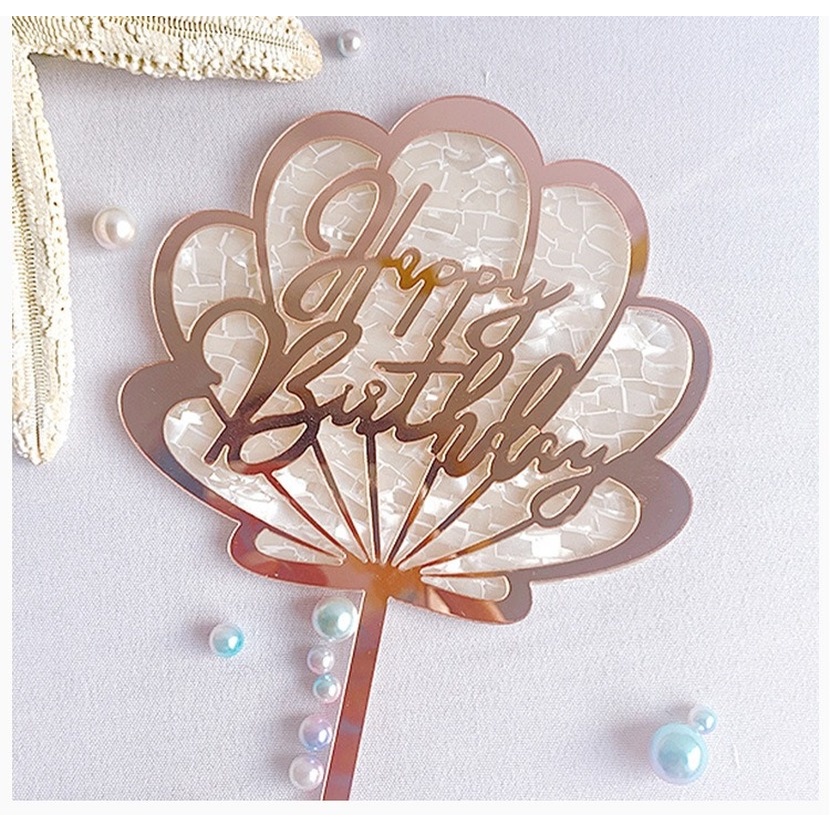 Que Cắm Trang Trí Bánh Kem Chữ Happy Birthday Bằng Acrylic Hình Vỏ Sò
