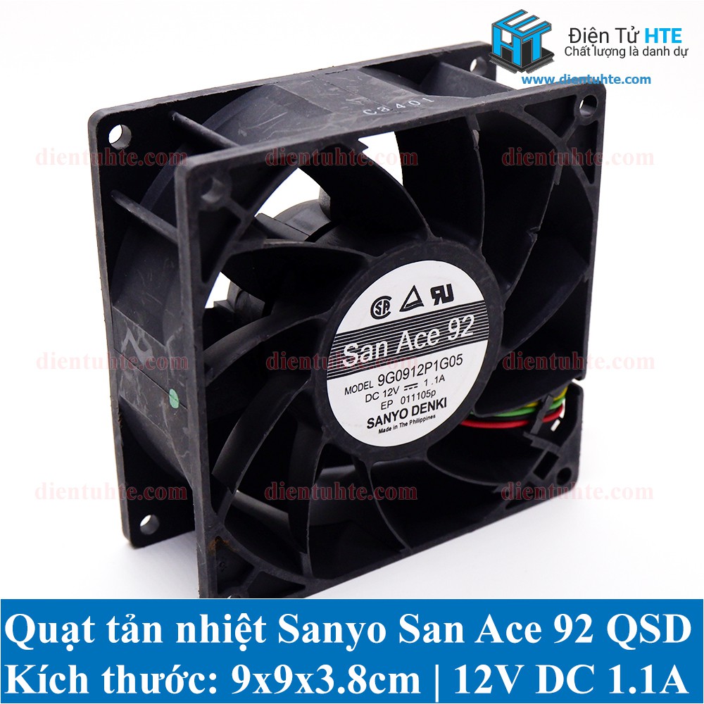 Quạt tản nhiệt San Ace 92 9xx9xx38mm 12V 1.1A tháo máy [HTE Quy Nhơn CN2]