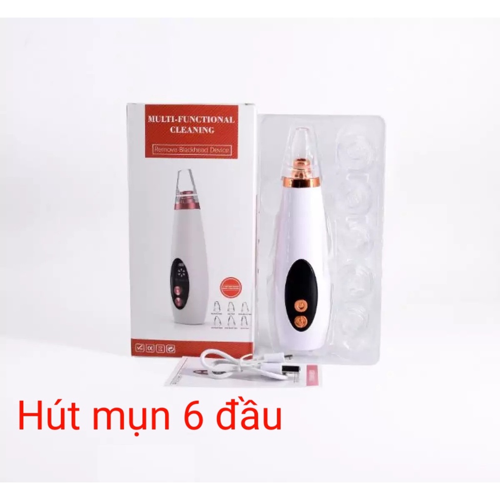 Máy hút mụn đầu đen - Hút mụn cám - Dụng cụ làm sạch lỗ chân lông, 6 đầu hút siêu mạnh, loại bỏ mụn đầu đen và bã nhờn