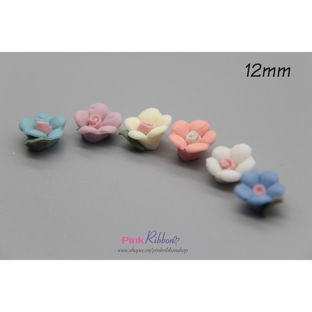 Hoa gốm nhí cỡ 12mm - Set 10 bông trang trí may mặc