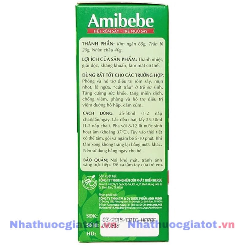 Nước Tắm Trẻ Em AMIBEBE Hỗ Trợ Giảm Rôm Sảy, Thanh Nhiệt Cho Trẻ