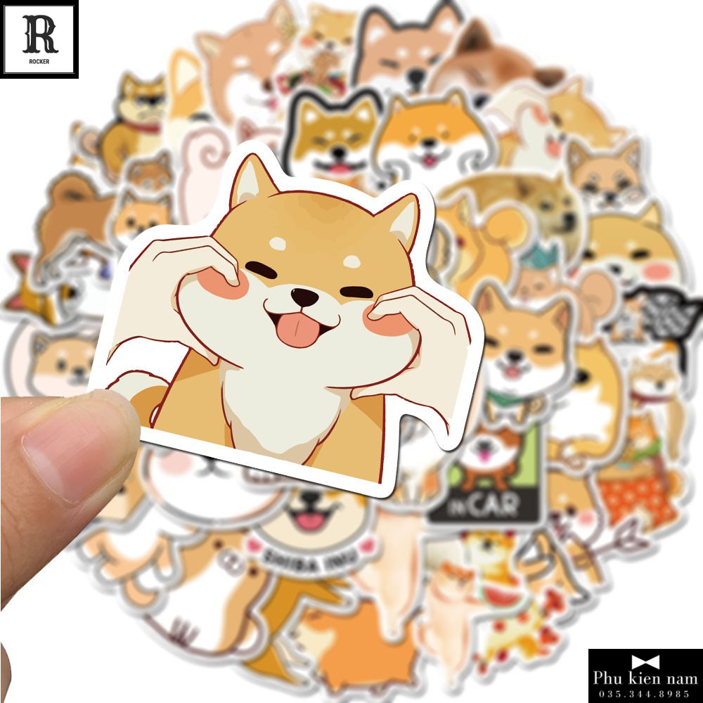 Sticker PVC Chó Shiba 50 Hình ST113 - Stickers Chống nước Dán Mũ bảo hiểm Vali Laptop Điện thoại Dán xe
