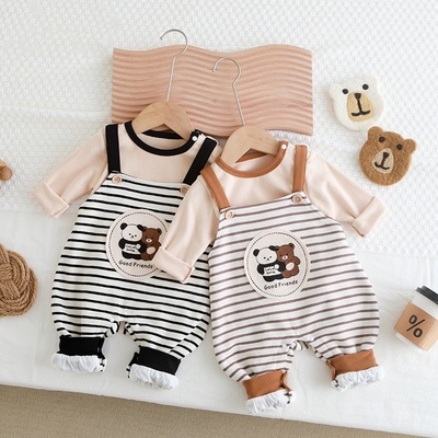 Bộ Áo Liền Quần Dài Tay Hai Dây Thời Trang Xuân Thu Cho Bé Trai + Gái