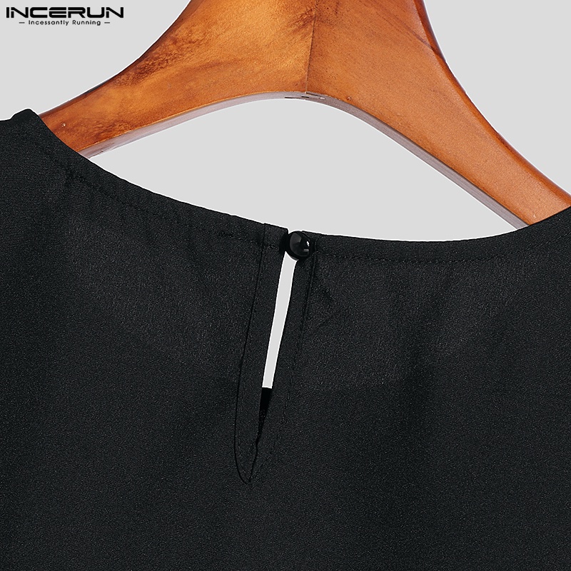 Áo thun ba lỗ Incerun phối lông vũ màu trơn hợp thời trang cho nam