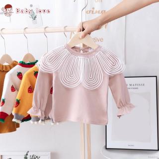 Set áo thun dài tay cổ tròn + quần dài ống loe đáng yêu cho bé gái