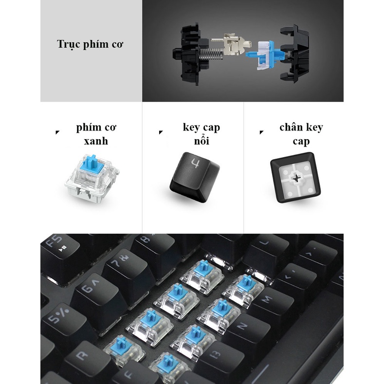 Bàn Phím Cơ Gaming Philips SPK8401, Bàn Phím Có Dây Full Size, Có Tặng Kèm KeyPuller Nhổ Phím, Phiên Bản Blue Switch