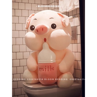 Thú bông lợn ôm bình sữa size 80cm - thú nhồi bông heo ôm bình sữa - siêu mềm êm mịn cao cấp