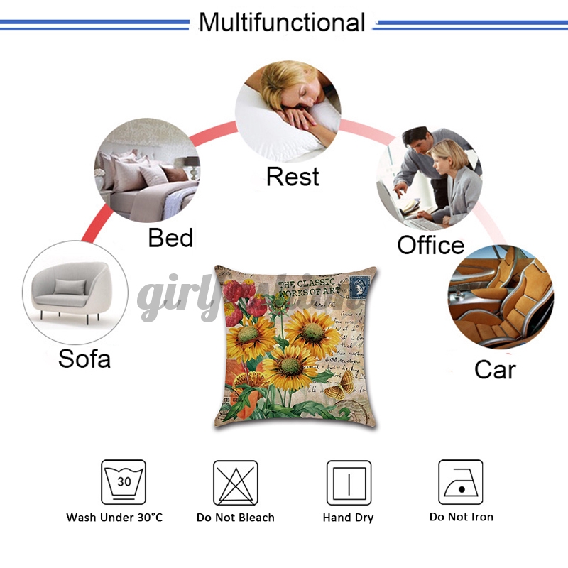 1 / 2 Vỏ Gối In Hình Hoa Hướng Dương 4 Phong Cách Vintage 18x18inch