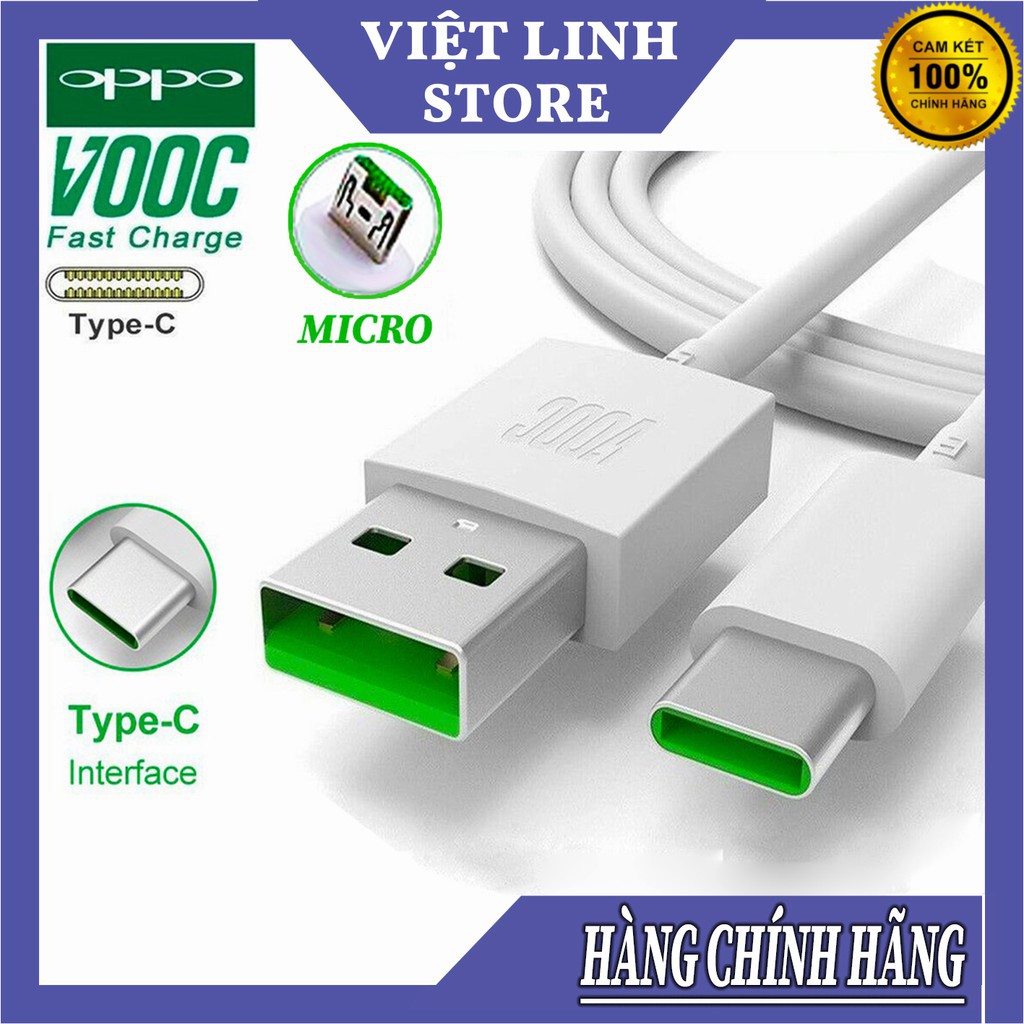 Cáp sạc nhanh Type C &amp; Micro - Vooc oppo chính hãng (4A) - cáp sạc Oppo xịn, bảo hành 12 tháng