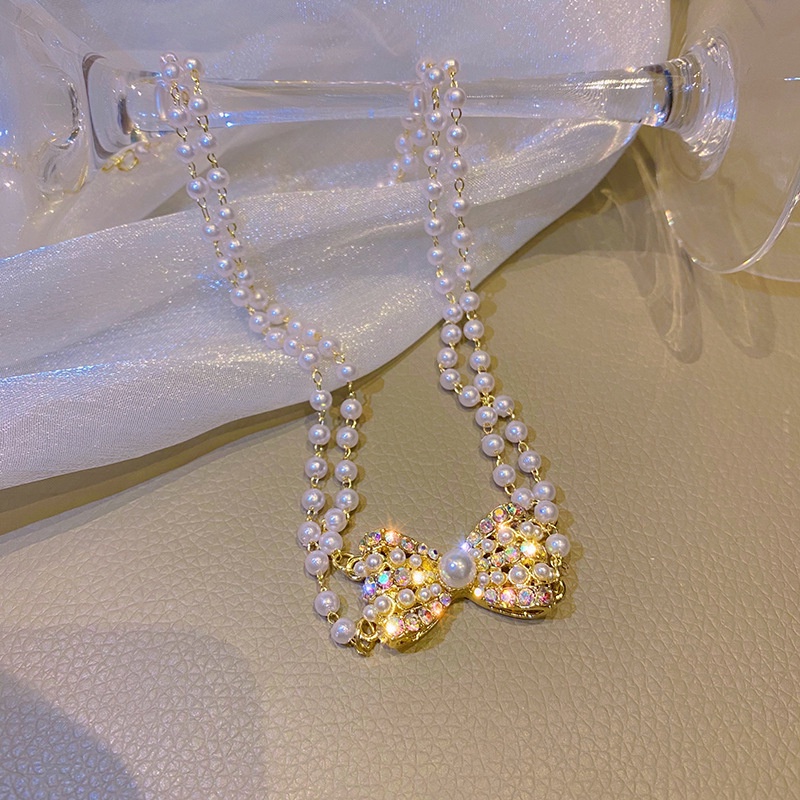 Vòng Cổ Choker Dây Xích Đính Nơ Và Ngọc Trai Sang Trọng Thời Trang Dành Cho Nữ 2022