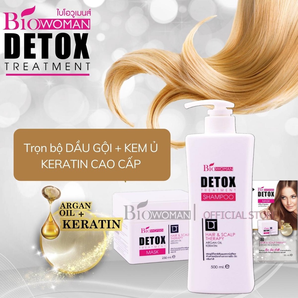 Kem ủ dưỡng tóc Biowoman Detox Treatment Hair & Scalpt Therapy Mask Keratin cao cấp phục hồi tóc hư tổn 250ml thái lan