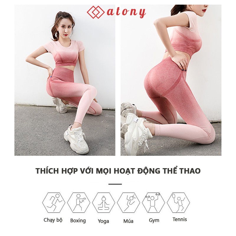 Bộ Quần Áo Tập Gym, Yoga Nữ ATONY Hàng Cao Cấp, Màu 3D Thời Trang, Co Giãn 4 Chiều, Tôn Đường Cong