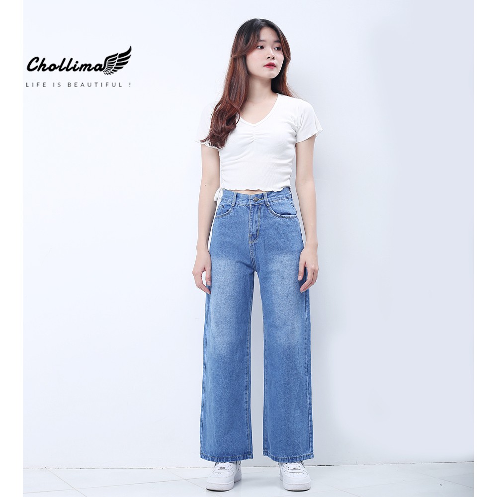 Quần jean nữ Chollima ống rộng SIMPLE JEAN dài 98cm QD026