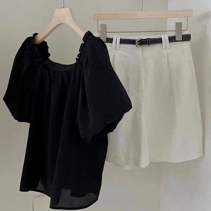 Áo Sơ Mi Tay Ngắn Cổ Vuông Màu Trơn Dáng Rộng Thời Trang Mùa Hè Cho Nữ