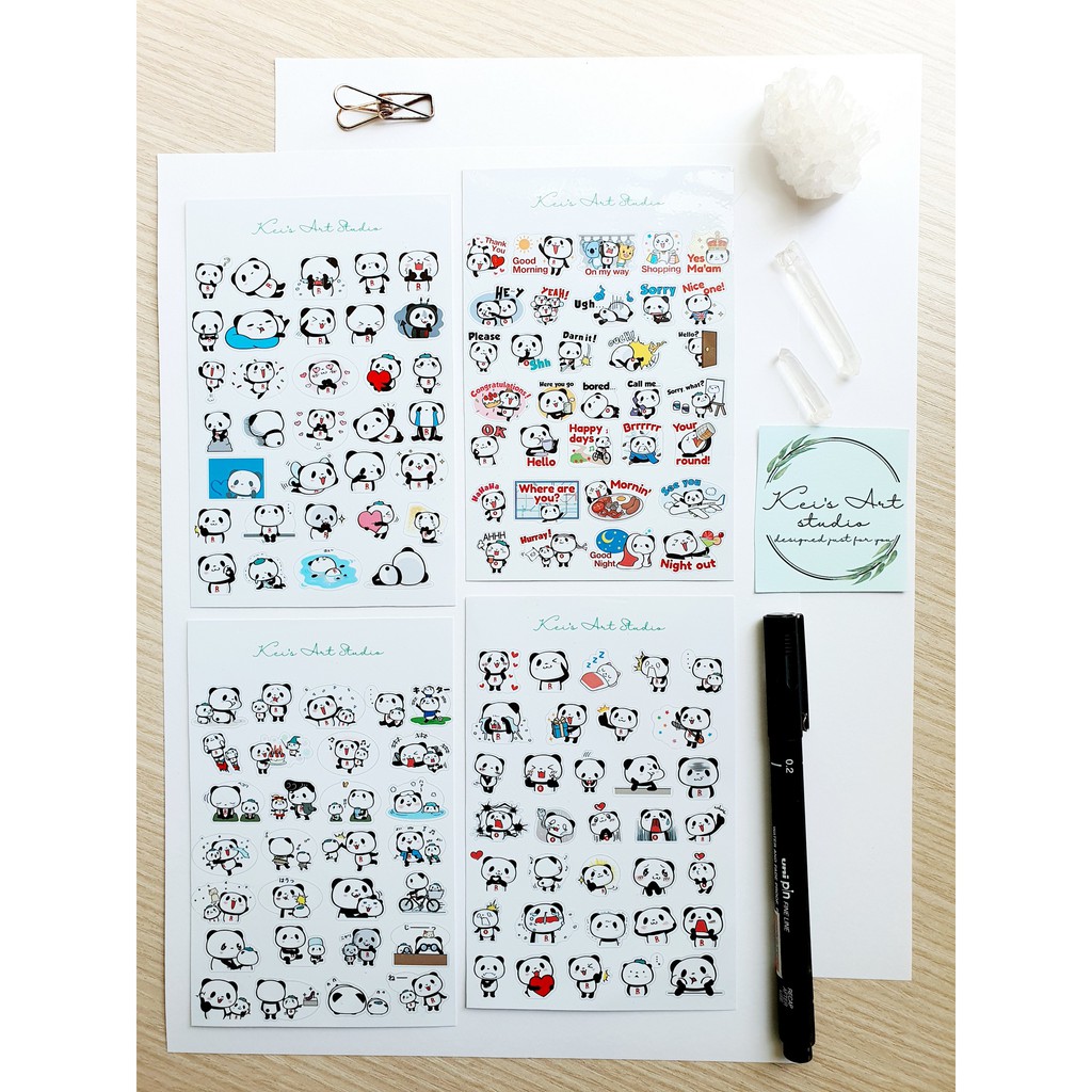 Set 4 tờ sticker gấu trúc shopping panda viber dễ thương biểu cảm