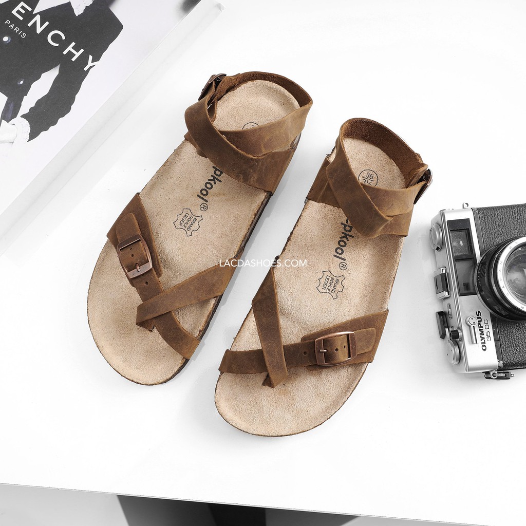 Sandal LSB06 da thật màu Nâu bò, Xanh rêu