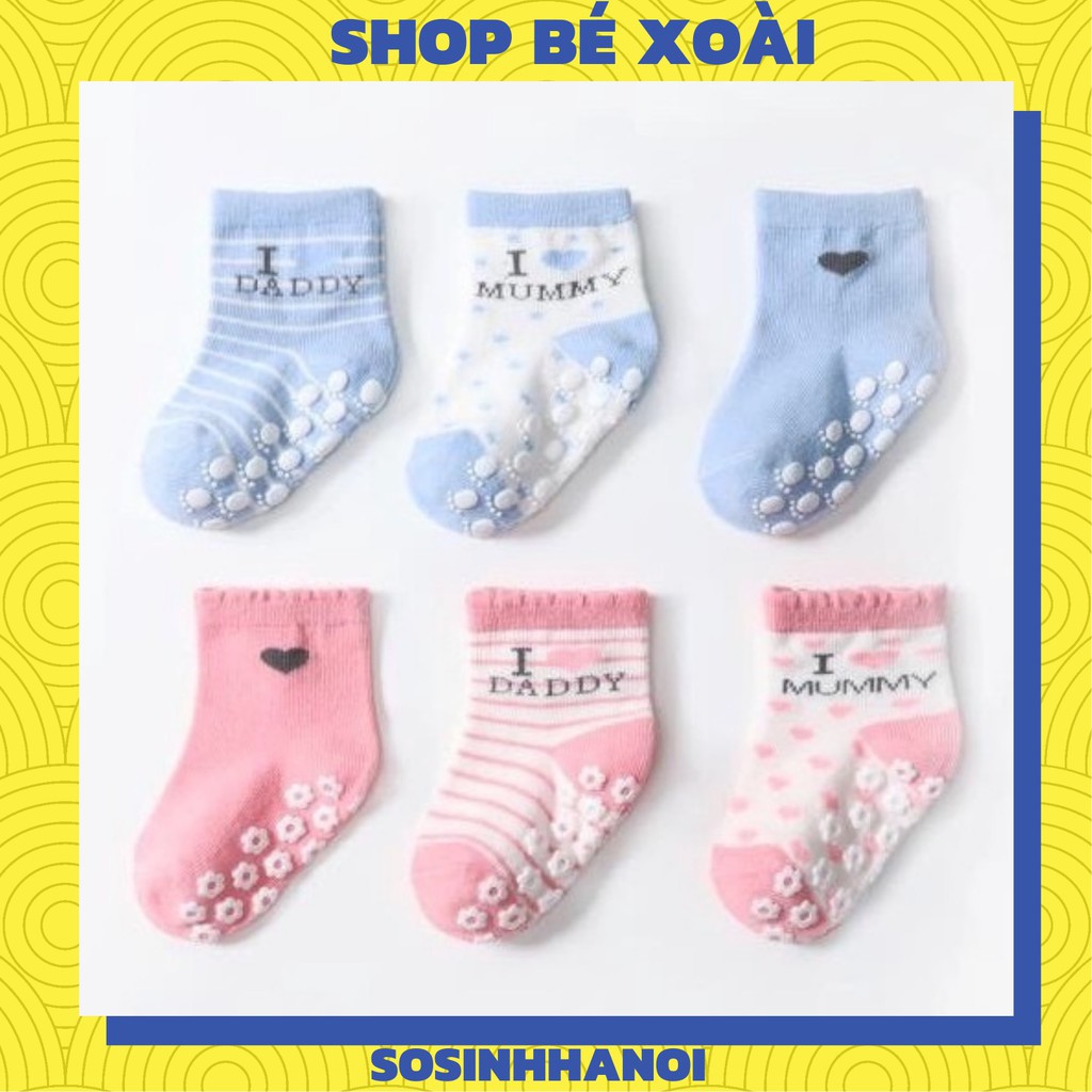 Set 3 đôi tất (vớ) chống trượt momy dady cho bé màu xanh, hồng