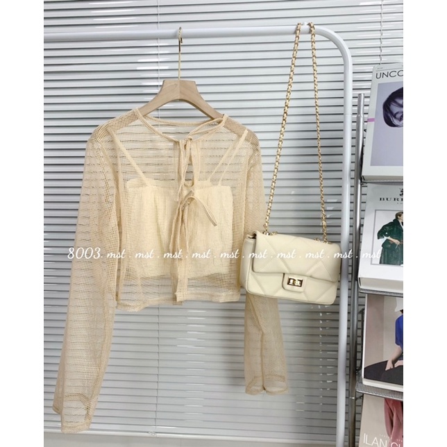 [HÀNG SẴN]SET ÁO LƯỚI THẮT NƠ MIX ÁO 2S”NONA” siêu xinh