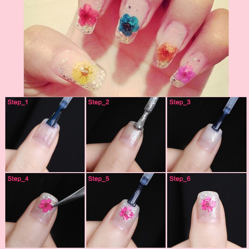 MONJA Bộ hoa khô 3D tự nhiên 12 màu sắc dành cho trang trí móng tay nghệ thuật