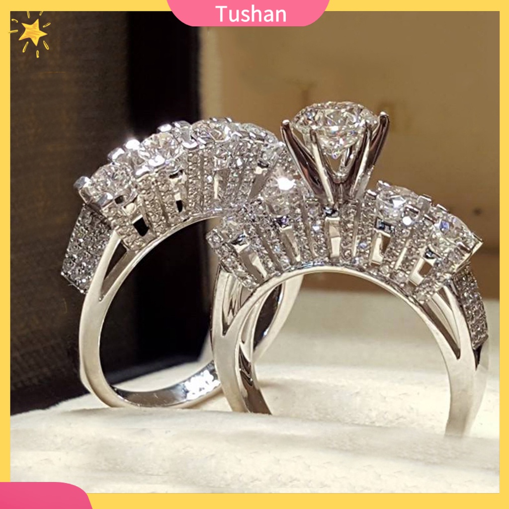 2 nhẫn đính đá nhân tạo sang trọng dành cho đám cưới đính hôn cặp đôi quà tặng trang sức