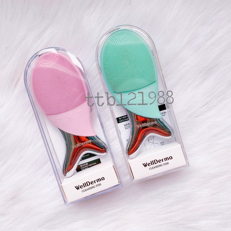 Máy Rửa Mặt Wellderma Cleansing Fish- CON CÁ-xanh - hồng