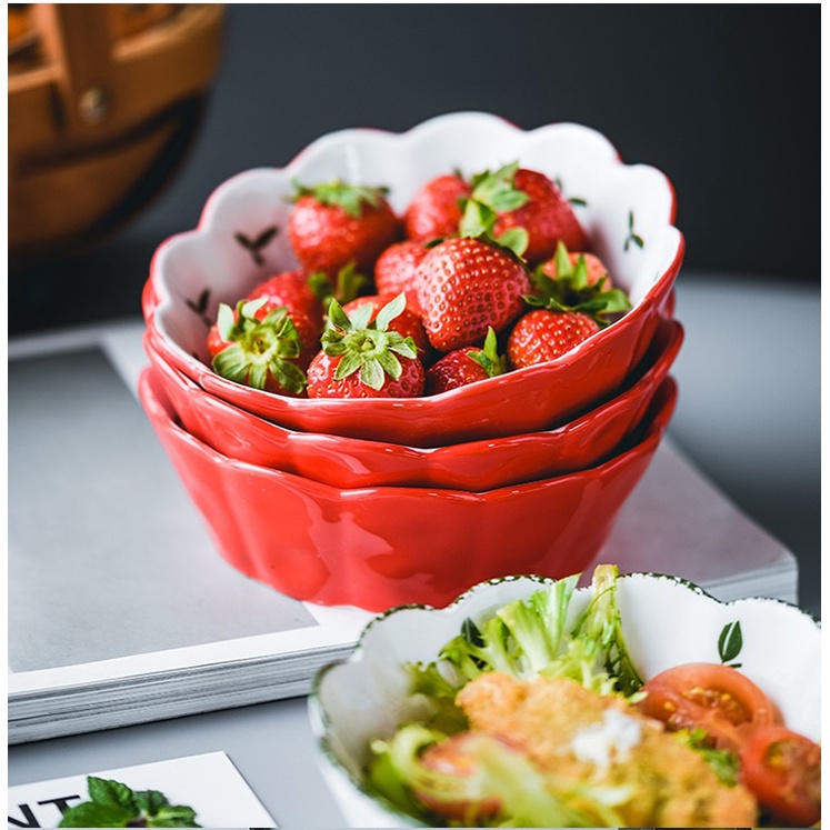 (SẴN) Tô salad Dâu tây Size 14.5cm,hàng sứ vẽ tay cao cấp k chì