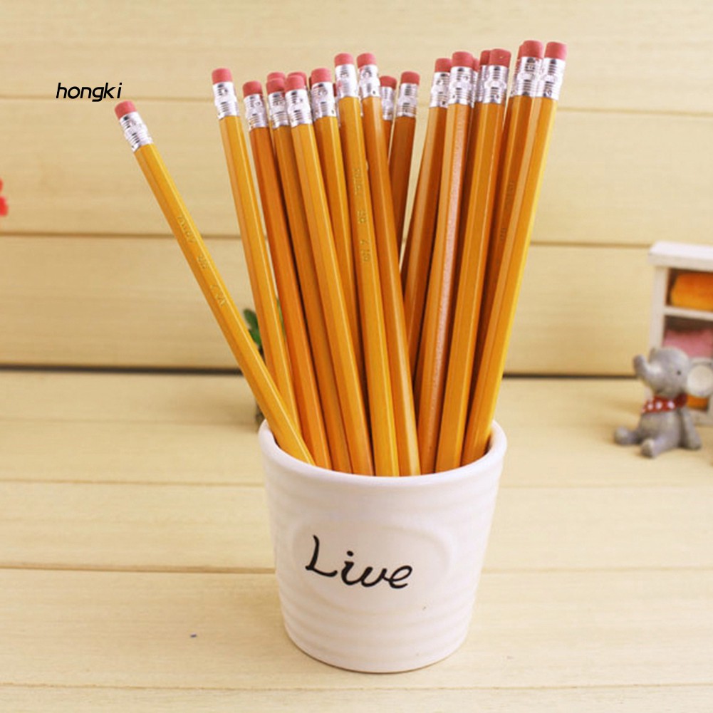 Set 10 bút chì chuốt HB bằng gỗ có đầu gôm cho học sinh