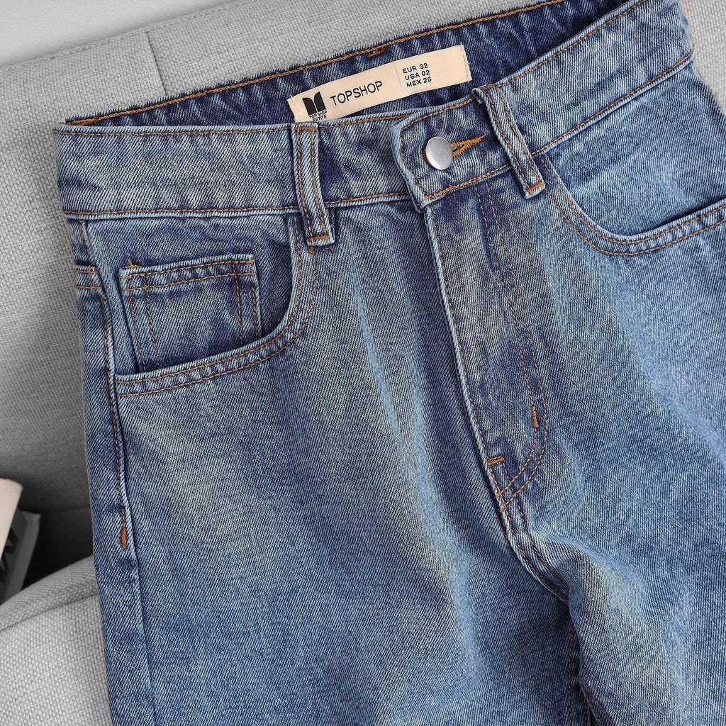 Quần Mom Jeans Nữ Lưng Cao Màu Xanh  M-02F